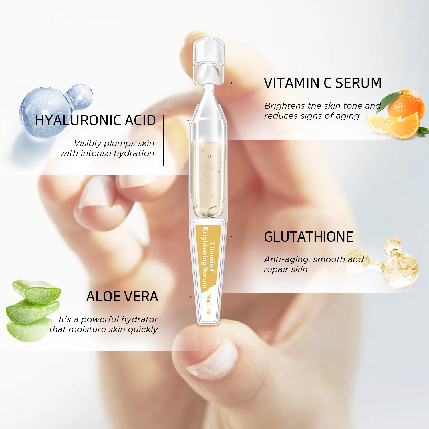Custom Deep Moisturizing Brightening Whitening Pore Shrinking Dark Spot Skin Care Vitamin C Alpha Arbutin Hyaluronic Acid Liquid
